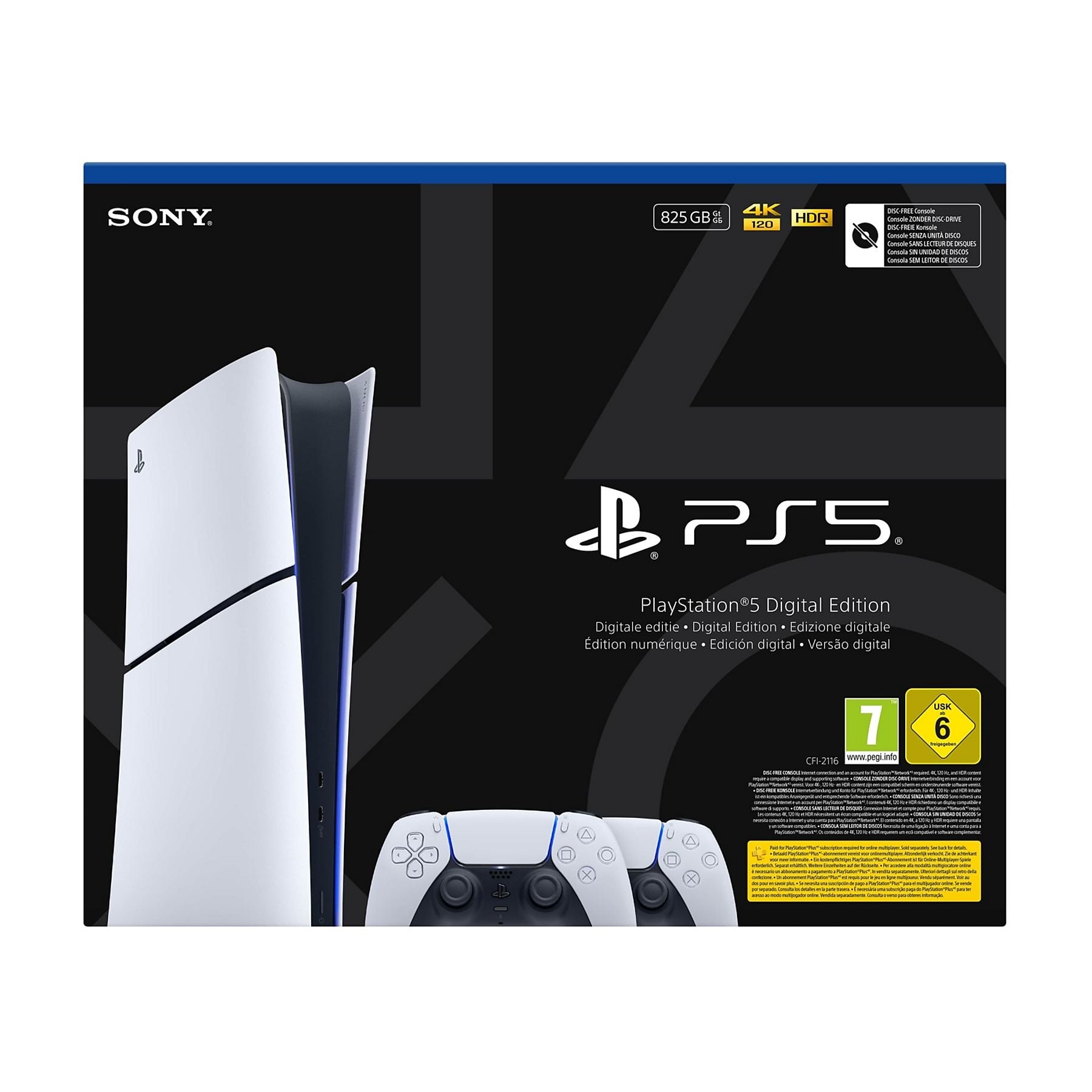 PlayStation 5 Digital Edition Slim E Chassis 825GB + 2 DualSense White